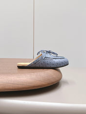 MIUMIU 26S LOAFER MULES IN BLUE CALFSKIN