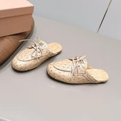 MIUMIU 26S LOAFER MULES IN BEIGE CALFSKIN
