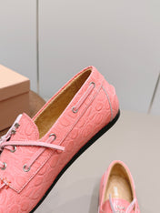 MIUMIU 26S BOAT SHOES IN PINK EMBOSSED CALFSKIN