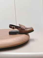 MIUMIU 26S PENNY SLINGBACK LOAFERS IN BROWN CALFSKIN GOLD HARDWARE