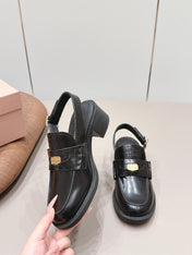 MIUMIU 26S BLOCK HEEL PENNY SLINGBACK LOAFERS 50MM IN BLACK CALFSKIN
