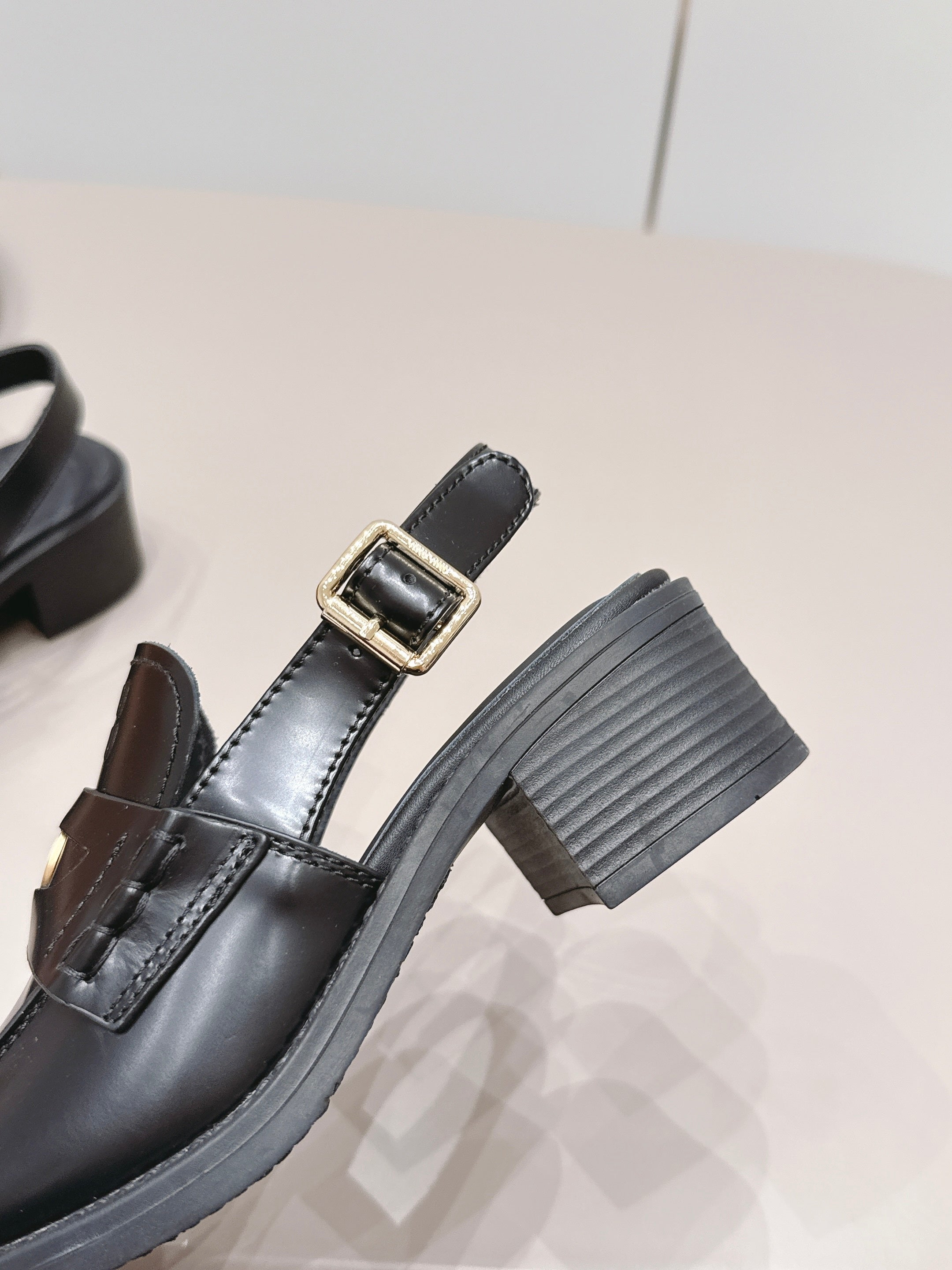 MIUMIU 26S BLOCK HEEL PENNY SLINGBACK LOAFERS 50MM IN BLACK CALFSKIN