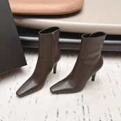YSL 26S ANKLE BOOTS 80 MM IN TAUPE BROWN CALFSKIN