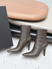 YSL 26S ANKLE BOOTS 80 MM IN TAUPE BROWN CALFSKIN