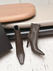 YSL 26S ANKLE BOOTS 80 MM IN TAUPE BROWN CALFSKIN