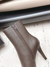 YSL 26S ANKLE BOOTS 80 MM IN TAUPE BROWN CALFSKIN