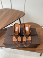 ALAIA WEDGE THONG SANDALS 25S IN BROWN SUEDE