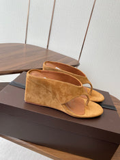 ALAIA WEDGE THONG SANDALS 25S IN BURNT ORANGE SUEDE