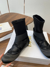 DIOR 25S STRETCH BALLET BOOTS IN BLACK FULL SATIN