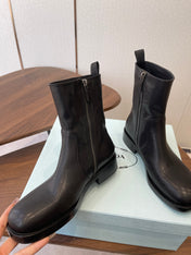 PRADA 25S COWBOY BOOTS IN DARK BLACK-BROWN CALFSKIN