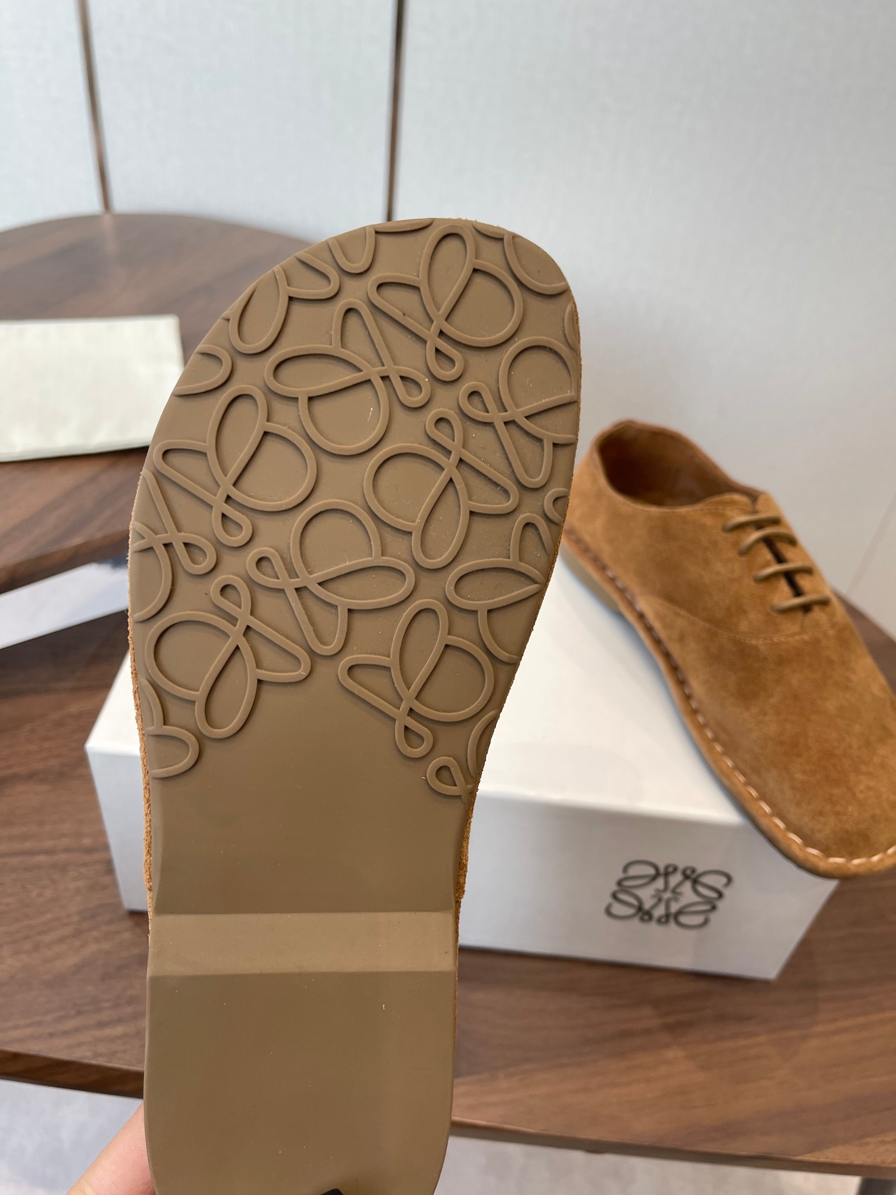 LOEWE 26S FOLIO DERBY SHOES IN DARK BROWN SUEDE