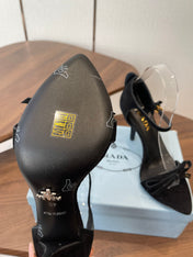 PRADA 26S HIGH HEEL SANDALS 85MM IN BLACK SUEDE WITH BOW