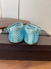 ALAIA 26S MESH FLATS IN BLUE SUEDE RHINESTONE-EMBELLISHED