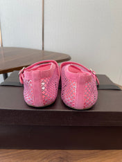 ALAIA 26S MESH FLATS IN PINK SUEDE RHINESTONE-EMBELLISHED