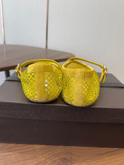 ALAIA 26S MESH FLATS IN DARK YELLOW SUEDE RHINESTONE-EMBELLISHED