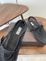 ALAIA 26S MESH FLATS IN BLACK SUEDE RHINESTONE-EMBELLISHED
