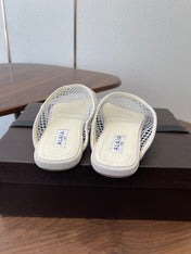 ALAIA 26S FLAT MULES IN CREAM WHITE SUEDE AND MESH RHINESTONE-EMBELLISHED