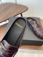 YSL 26S LOAFER MULES IN DARK RED BROWN CALFSKIN