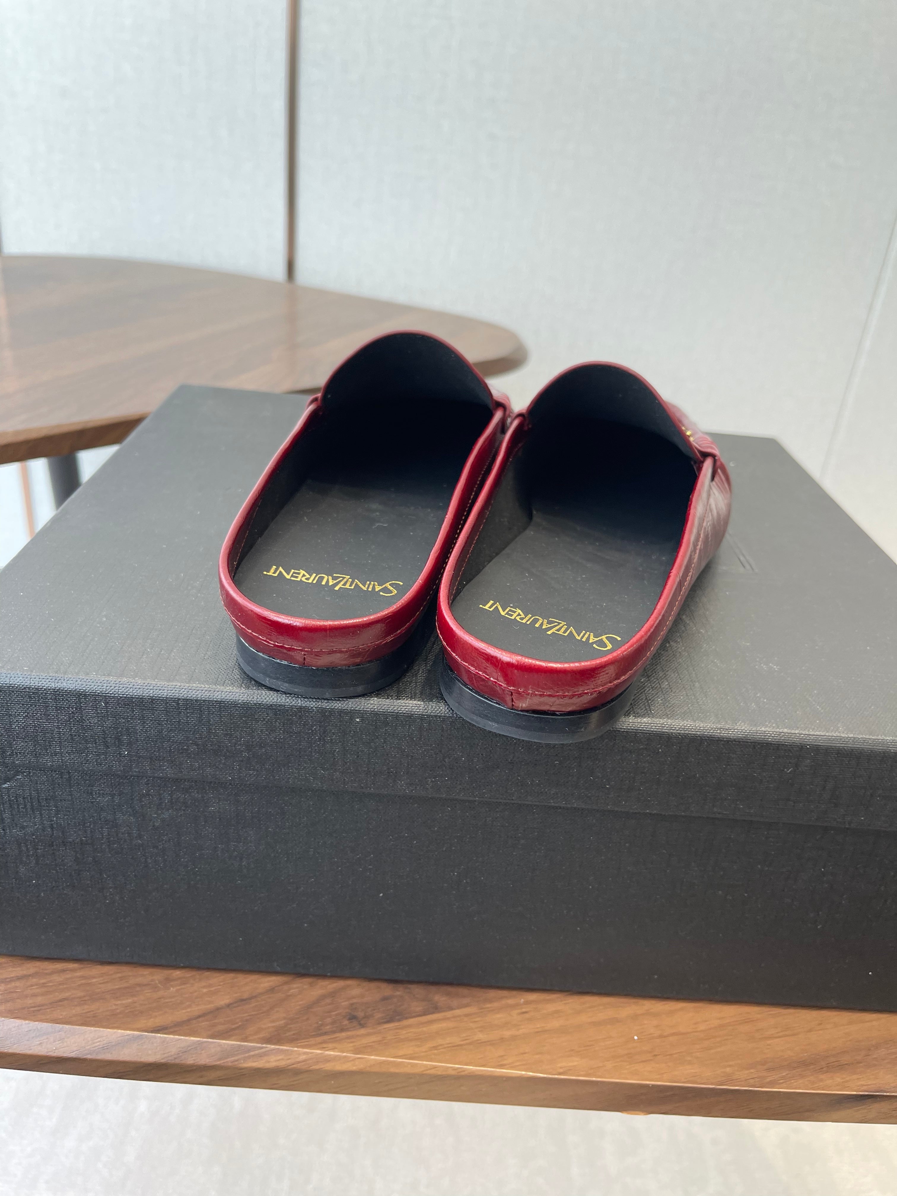 YSL 26S LOAFER MULES IN DARK RED CALFSKIN