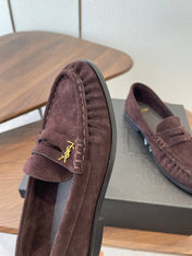 YSL 26S LOAFER IN DARK PLUM BROWN SUEDE