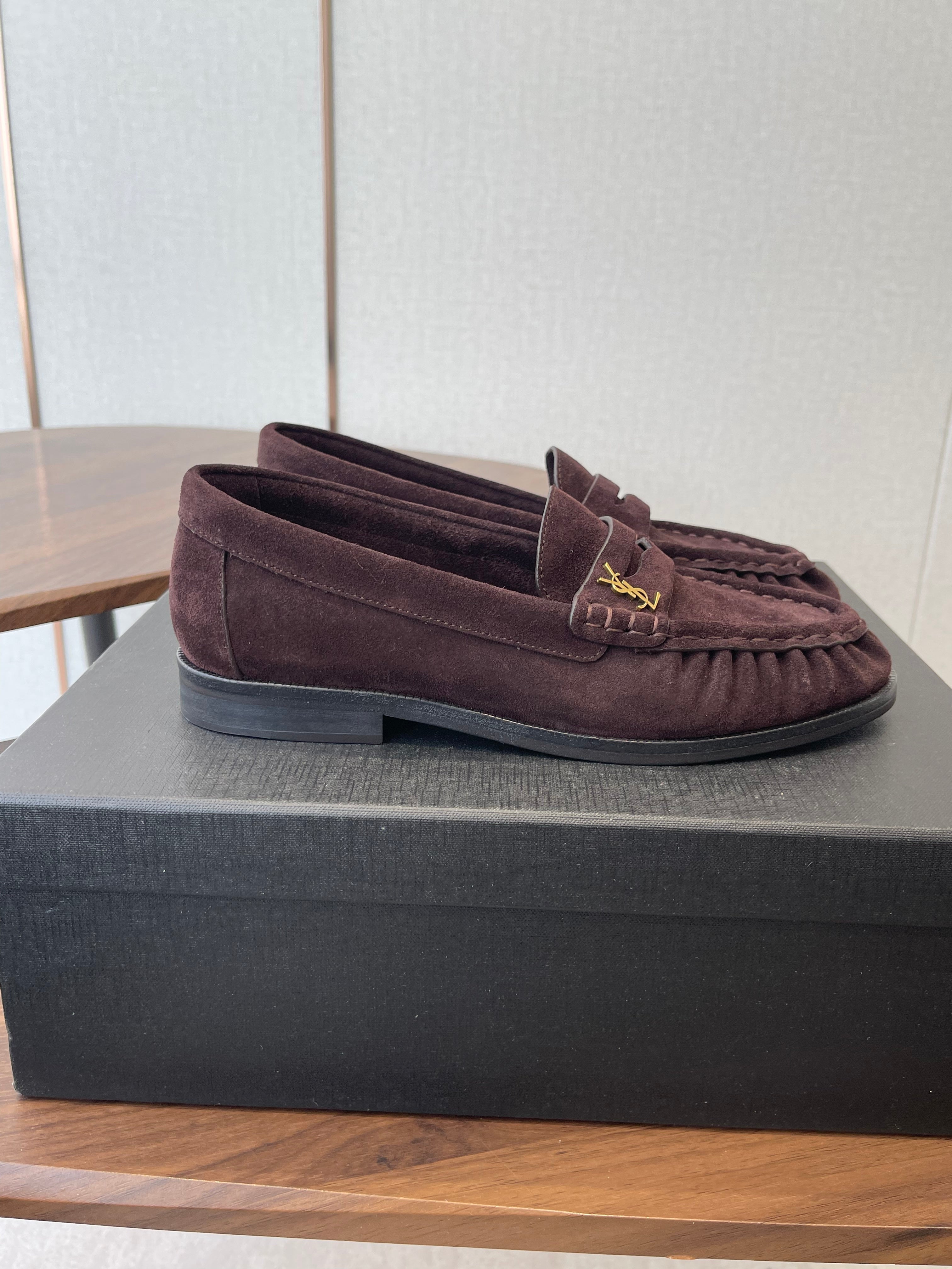 YSL 26S LOAFER IN DARK PLUM BROWN SUEDE