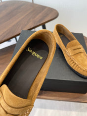 YSL 26S LOAFER IN CAMEL BROWN SUEDE