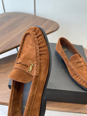 YSL 26S LOAFER IN BURNT ORANGE BROWN SUEDE