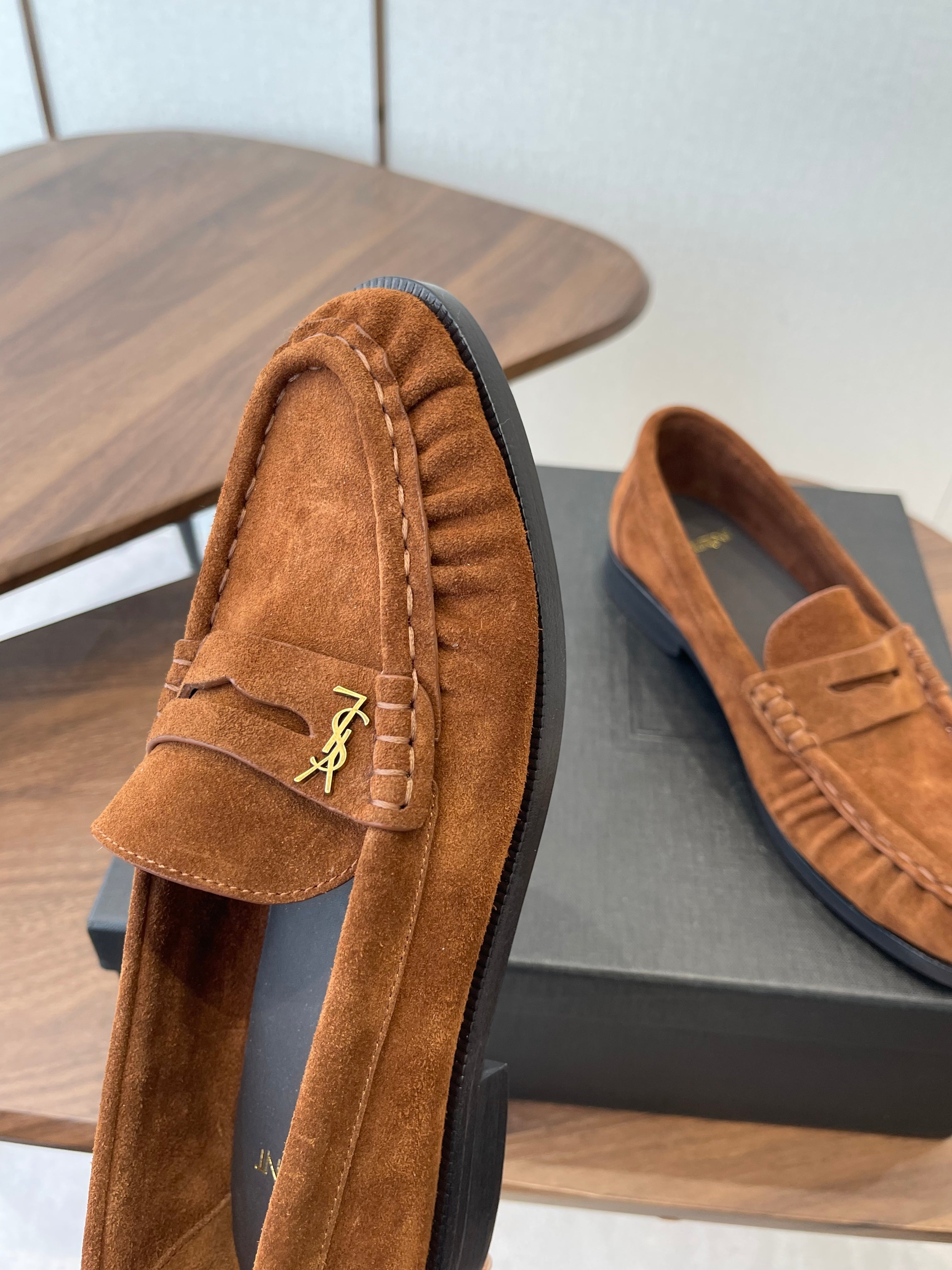 YSL 26S LOAFER IN BURNT ORANGE BROWN SUEDE