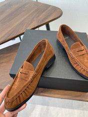YSL 26S LOAFER IN BURNT ORANGE BROWN SUEDE
