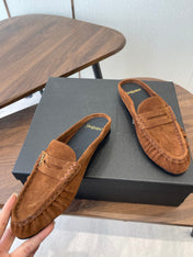 YSL 26S LOAFER MULES IN BURNT ORANGE BROWN SUEDE