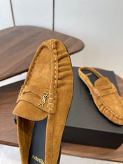 YSL 26S LOAFER MULES IN CAMEL BROWN SUEDE