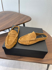 YSL 26S LOAFER MULES IN CAMEL BROWN SUEDE