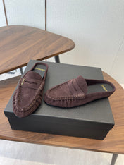 YSL 26S LOAFER MULES IN DARK PLUM BROWN SUEDE