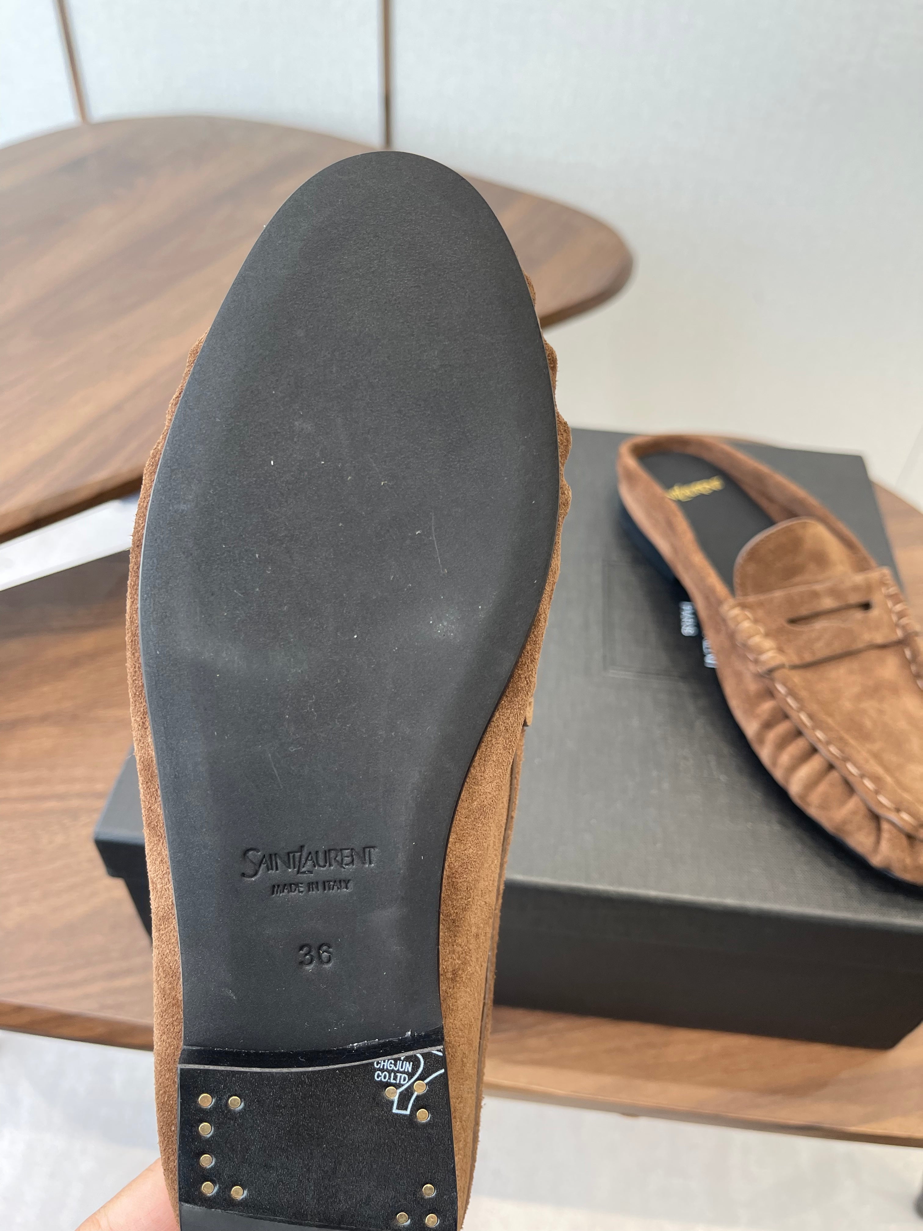 YSL 26S LOAFER MULES IN BROWN SUEDE