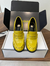 YSL 26S HEELED LOAFERS 100 MM IN YELLOW CALFSKIN