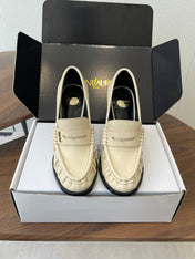 YSL 26S HEELED LOAFERS 100 MM IN SOFT OFF-WHITE CALFSKIN