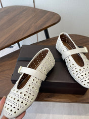 ALAIA 26S MARY JANE FLATS IN WHITE LAMBSKIN