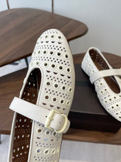 ALAIA 26S MARY JANE FLATS IN WHITE LAMBSKIN