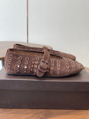 ALAIA 26S MARY JANE FLATS IN DARK BROWN SUEDE STYLE 1