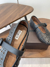 ALAIA 26S MARY JANE FLATS IN BLACK LAMBSKIN