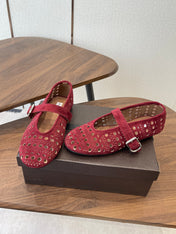 ALAIA 26S MARY JANE FLATS IN DARK RED SUEDE