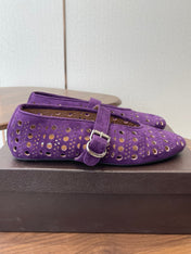 ALAIA 26S MARY JANE FLATS IN DARK PURPLE SUEDE