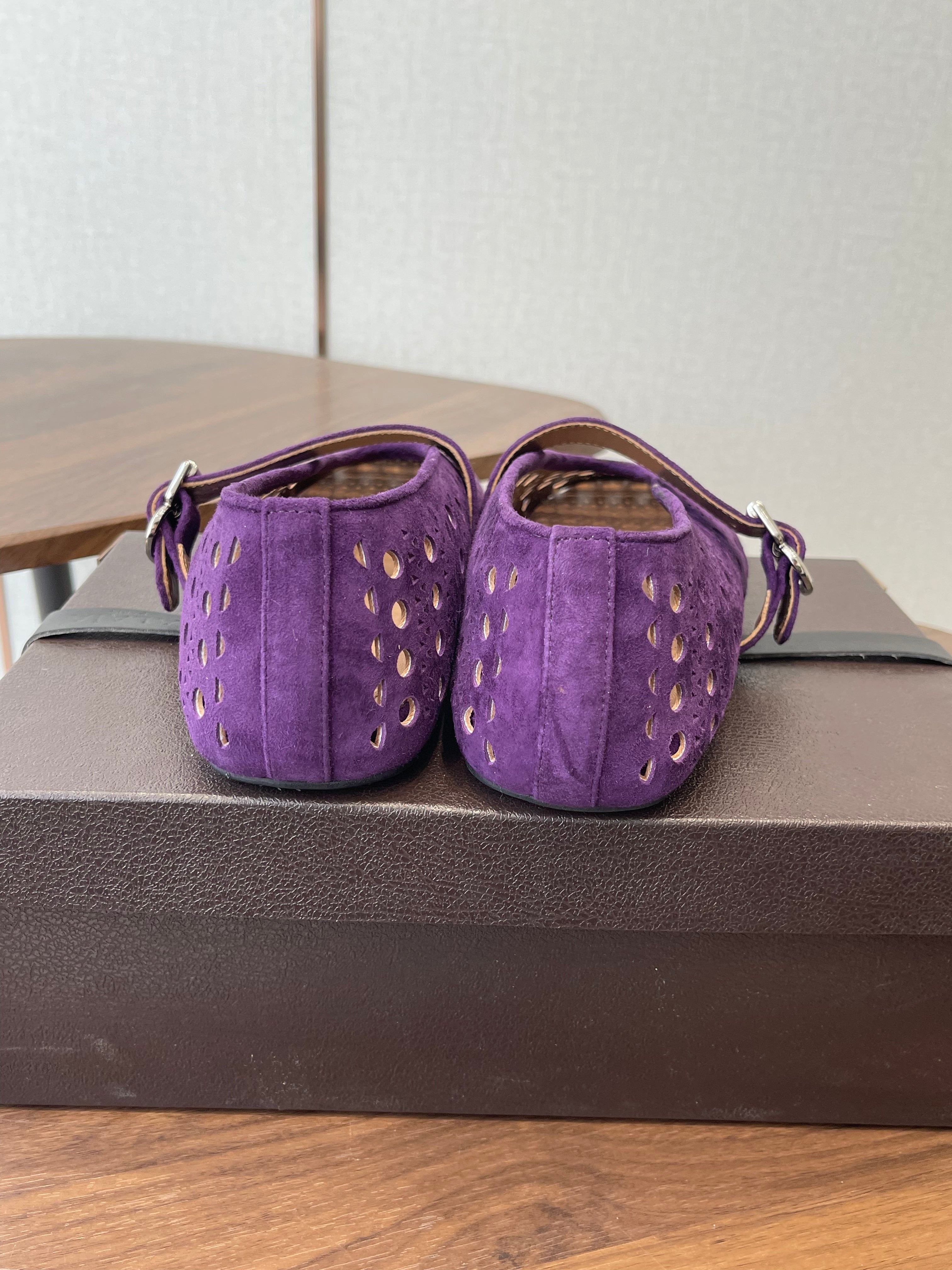 ALAIA 26S MARY JANE FLATS IN DARK PURPLE SUEDE