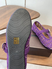 ALAIA 26S MARY JANE FLATS IN DARK PURPLE SUEDE