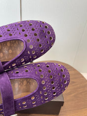 ALAIA 26S MARY JANE FLATS IN DARK PURPLE SUEDE