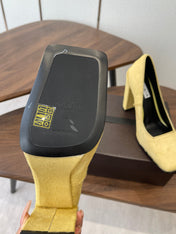 ALAIA 26S SQUARE-TOE HIGH HEELS 95 MM IN YELLOW PONY HAIR