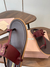 MIUMIU 26S FLIP FLOPS IN DARK BROWN AND BURGUNDY RED CALFSKIN
