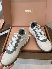 MIUMIU 26S SNEAKERS IN WHITE AND GRAY FABRIC AND SUEDE