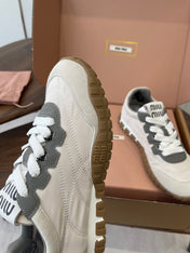 MIUMIU 26S SNEAKERS IN WHITE AND GRAY FABRIC AND SUEDE