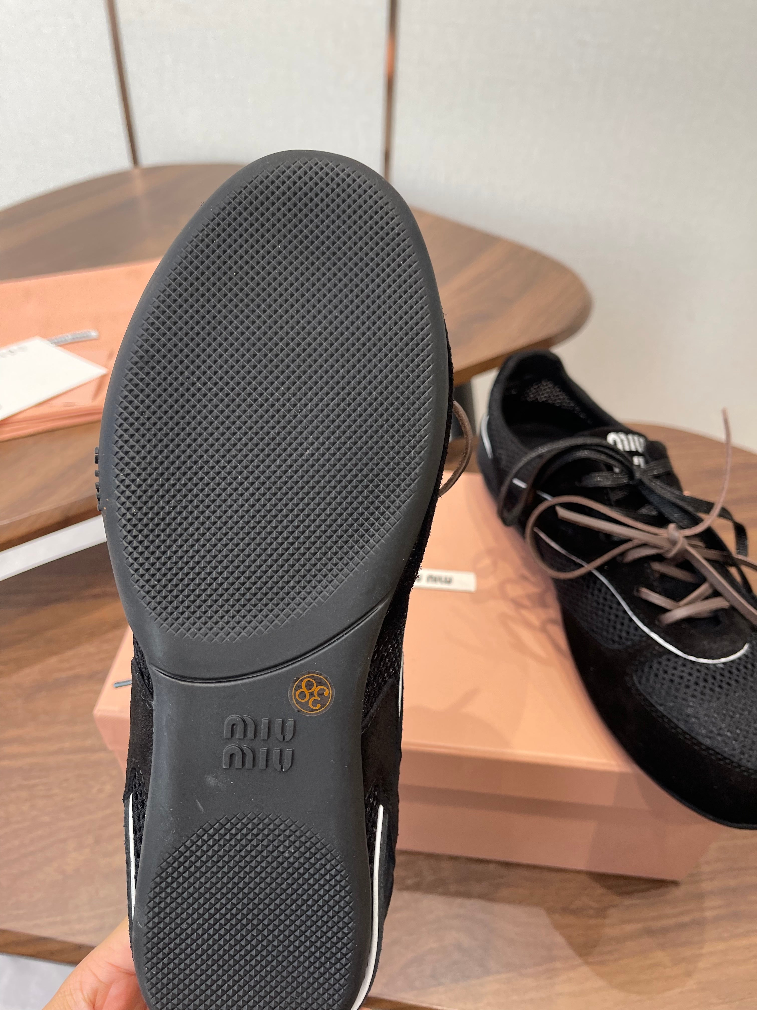 MIUMIU 26S SNEAKERS IN BLACK MESH AND SUEDE